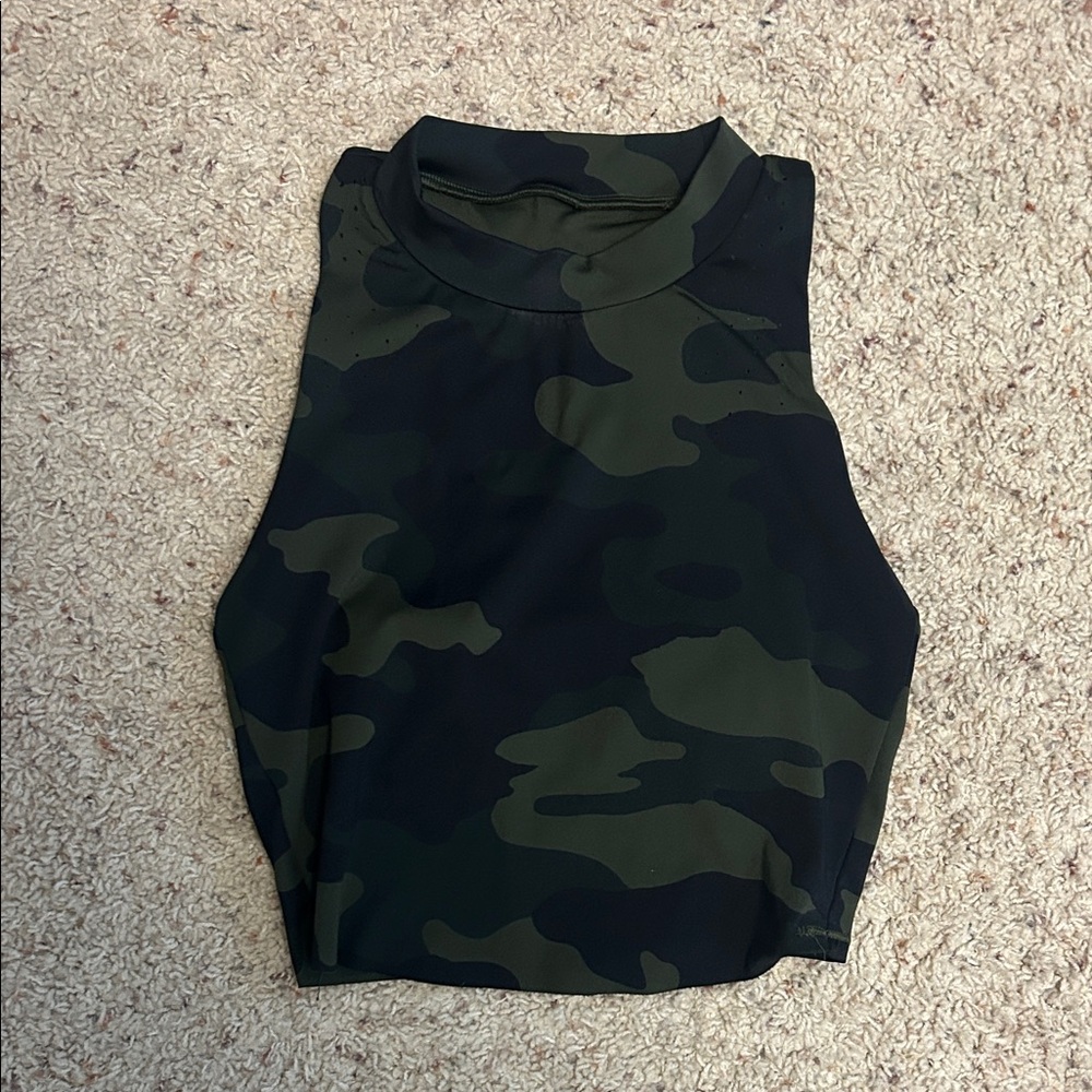 All in Motion Black and Green Camouflage Muscle Tee